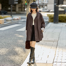 时髦皮衣外套女2025春秋新款休闲气质宽松立领PU皮夹克高级感上衣，女装皮衣，江南女神