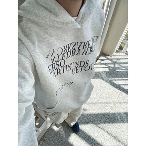 美式渐变斑驳字母印花卫衣男女秋季痞帅休闲情侣外套宽松百搭帽衫，女装短外套，星座203-1