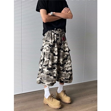 多口袋迷彩工装裤男女夏季宽松显瘦阔腿七分短裤8998P50，男装牛仔裤，星座410-2