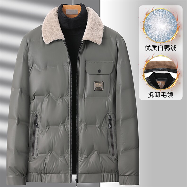 冬季男士羊毛翻领羽绒服男装商务休闲90鸭绒保暖外套YD82215-P198图片