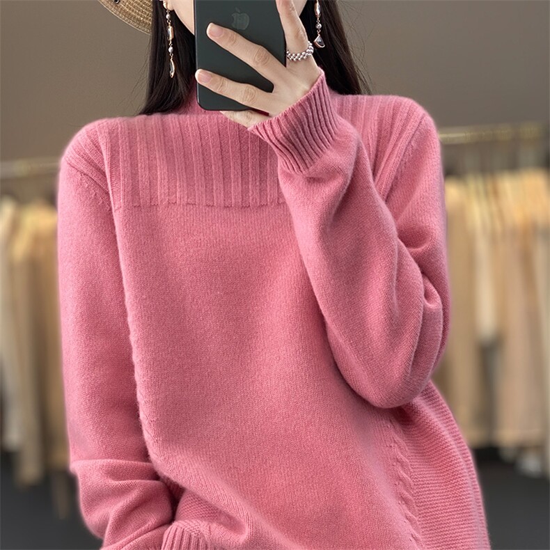 秋冬新款羊毛衫女半高领宽松加厚针织上衣慵懒百搭毛衣,女装羊毛衫,魅途羊绒