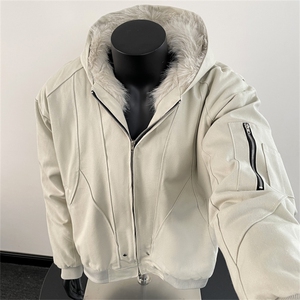 冬季毛领连帽棉服男美式宽松小众解构座山雕棉衣外套M0302-P78图片