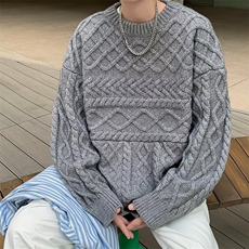 慵懒风毛衣男秋冬新款粗线麻花加厚圆领菱格套头MY236P53，男装针织衫/毛衣，星座1116-2