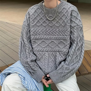 慵懒风毛衣男秋冬新款粗线麻花加厚圆领菱格套头 MY236 P53图片