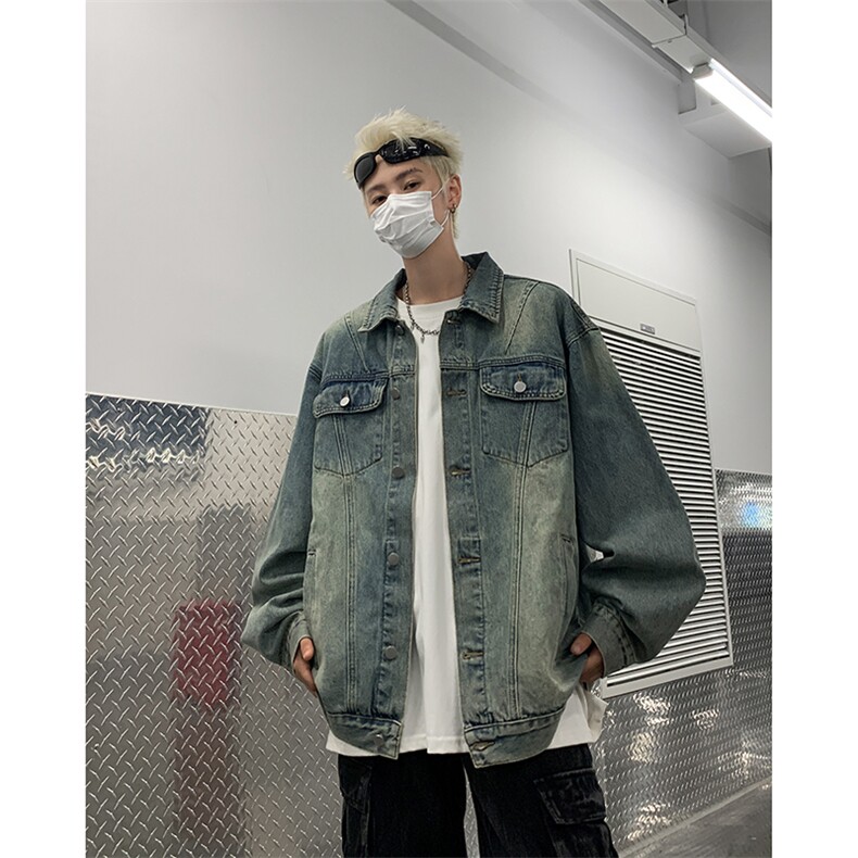 美式情侣款牛仔外套秋季高街水洗做旧痞帅工装休闲夹克JK1138-P68图片