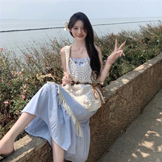 ：夏装新款甜美吊带连衣裙镂空背心两件套2C135-8816P145K218，女装连衣裙，2C135