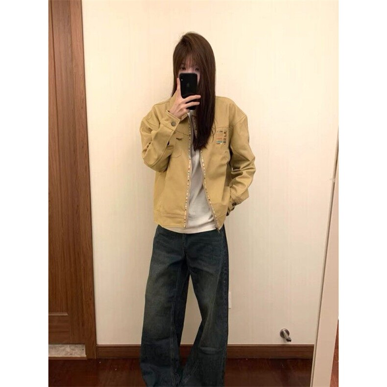 春季新款港风美式复古宽松中长款翻领工装夹克设计感JK1432-P95,男装夹克,星座313A(原308A-2)