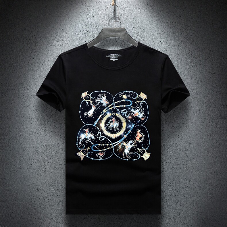 潮牌短袖T恤夏季男简欧货燙钻印花亮片大码休闲圆领A4407-P68，男装T恤，电商A227B（原钱塘4066-1）