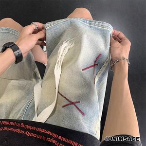 牛仔短裤男夏季美式复古痞帅五分潮牌小众休闲裤子男DK1704-p38图片