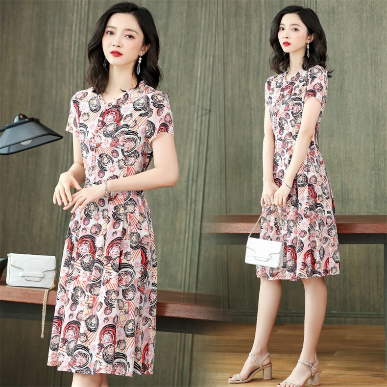 中长款连衣裙女春夏季新款洋气时髦中袖裙子遮肉显瘦减龄过膝裙女，女装连衣裙，阿舍尔精品