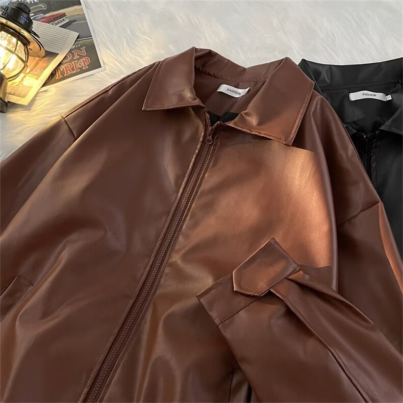 得物品质秋款男皮衣夹克杉宽松休闲拉链皮外套JK025P65,男装夹克,星座1013-1