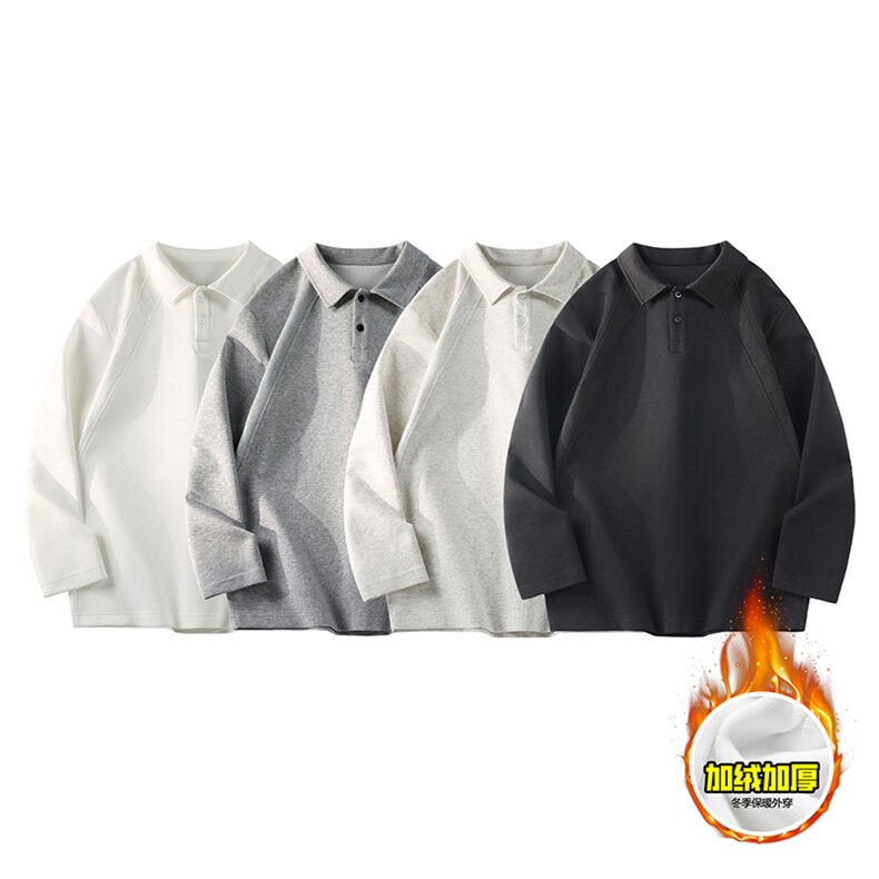 抖音得物高品质美式高街重磅曼巴棉结构螺纹拼接翻领卫衣长袖T恤，男装T恤，电商A486-1