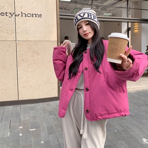 纯色圆领短款单排扣棉服外套2C215-P145-K205图片