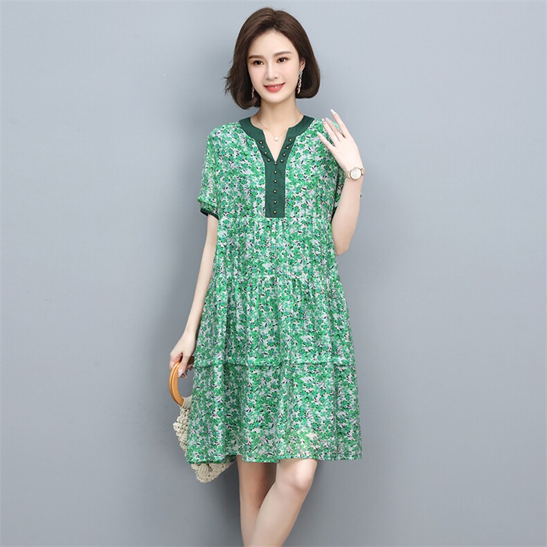 天丝碎花连衣裙女2022年新款夏季气质时尚高级感裙子,女装连衣裙,忆绮罗