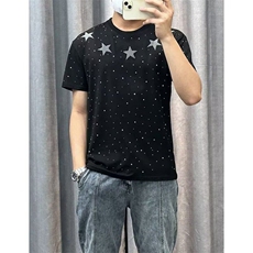 夏季新款五角星潮牌烫钻满天星短袖T恤男宽松时尚设计感半袖上衣，男装T恤，星座506A