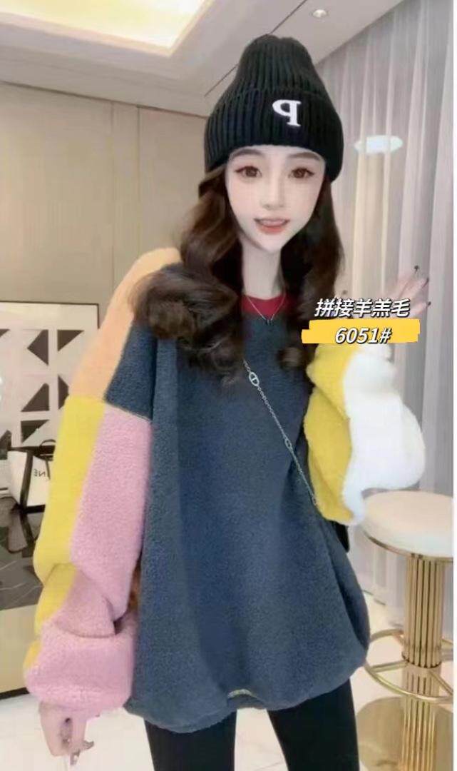 拼色颗粒绒加厚卫衣，女装卫衣/绒衫，一杭