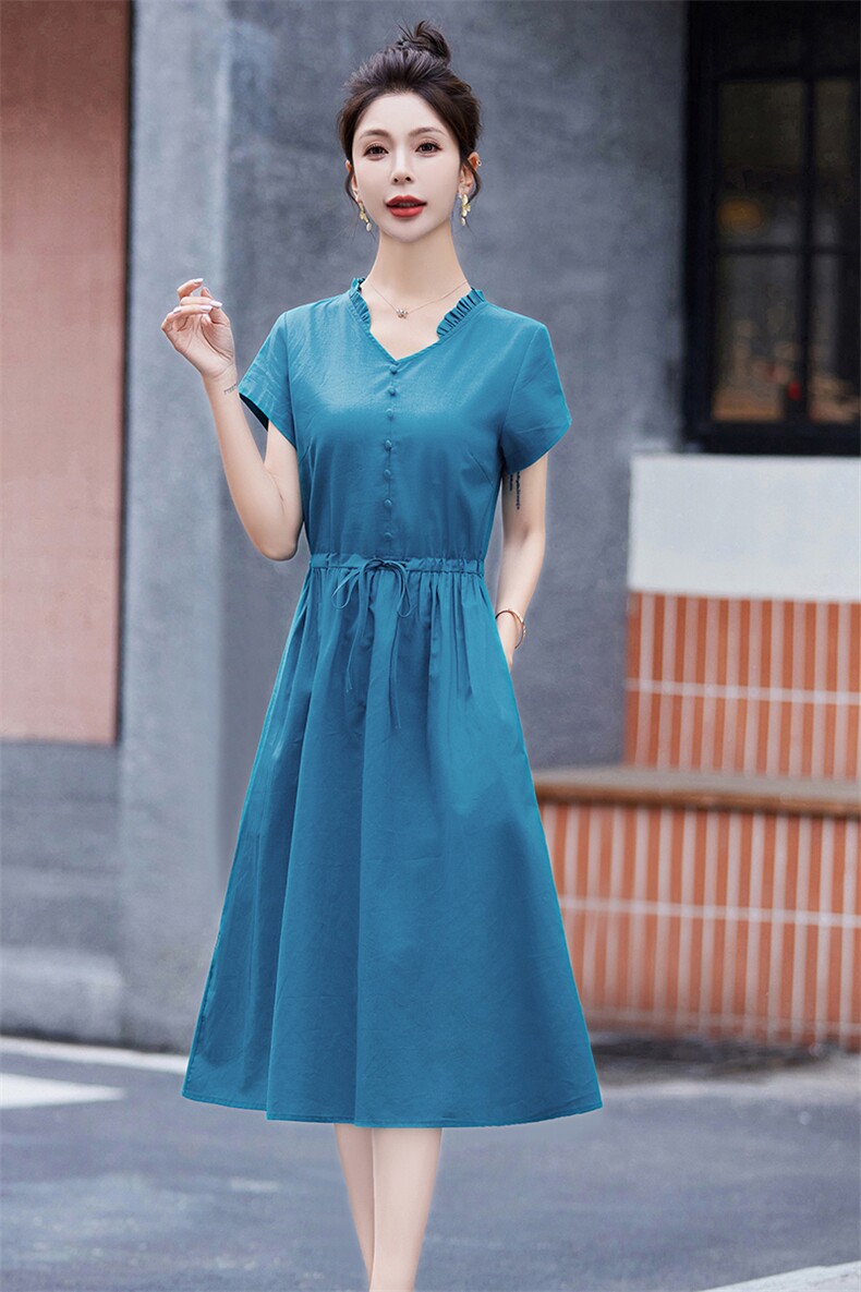 气质棉麻连衣裙女夏薄款2025新款高级感修身系带显瘦洋气减龄裙子,女装连衣裙,鑫思依格