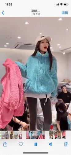 网红立领抽绳带?标拉链羊羔毛颗粒卫衣,女装卫衣/绒衫,L·H·X