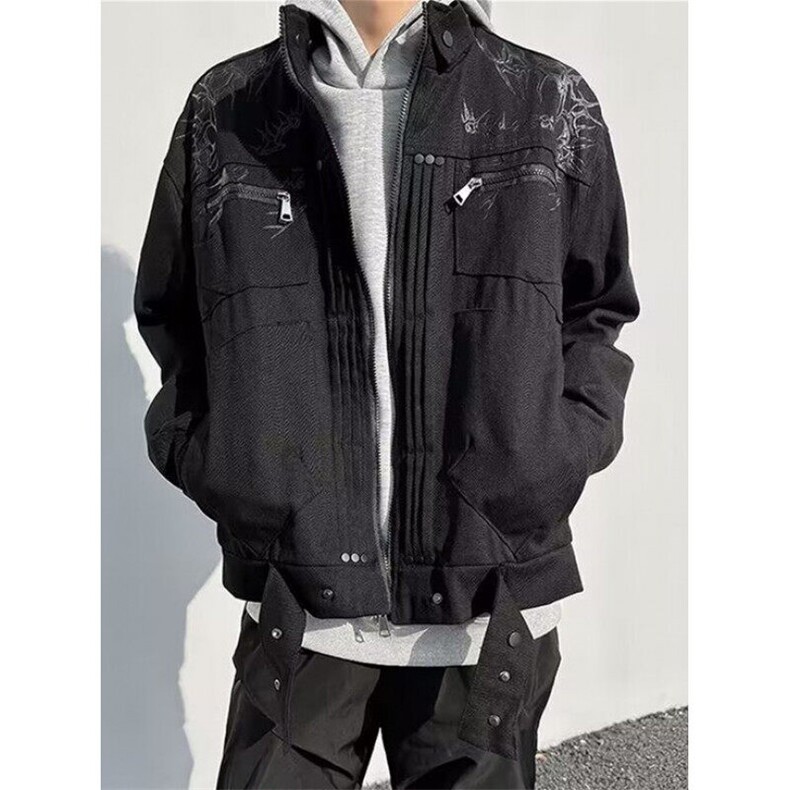 机车棒球服外套男春秋季牛仔工装休闲宽松情侣夹克上衣JK12,男装夹克,星座1116A（原606A-3）