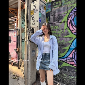 防晒衣女新款外搭夏季超仙2025宽松薄款长袖复古港风条纹衬衫开衫图片