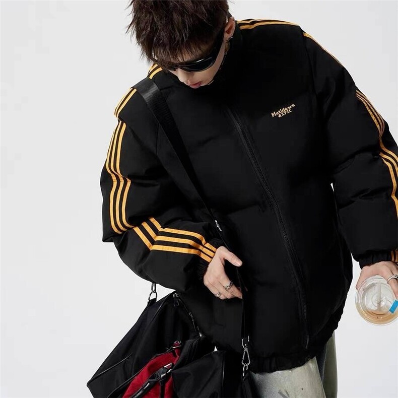 加绒加厚冬男女棉衣格子拼接三条杠条纹字母印花棉袄MY839P78,男装棉衣,星座1013-1
