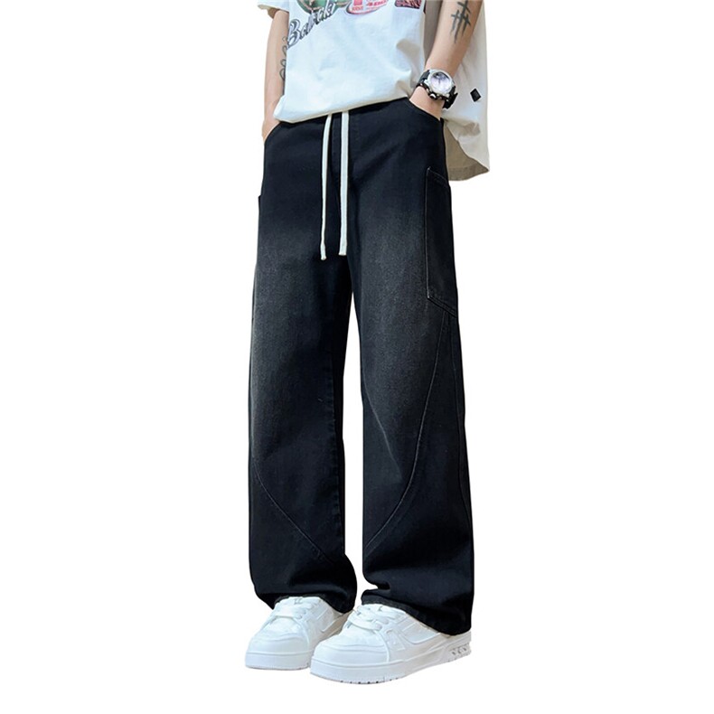 C038-P45春夏新款牛仔裤男士休闲宽松系绳直筒裤子【控79】M-5XL,男装牛仔裤,星座1204