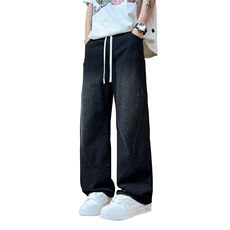 C038-P45春夏新款牛仔裤男士休闲宽松系绳直筒裤子【控79】M-5XL，男装牛仔裤，星座1204