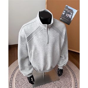 新款男纯色长袖T恤衫宽松情侣上衣休闲立领打底衫513A WY2691P40图片