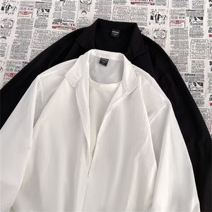 秋款男衬衫假两件设计长袖衬衣立领休闲个性小众上衣CS063 P55图片