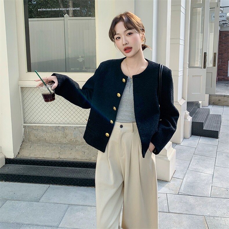 气质高级感夹克黑色小香风短外套女秋，女装短外套，浙宝B116