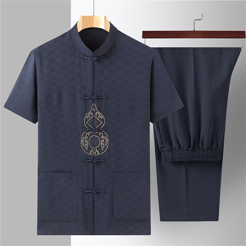 风男士套装衣服短袖唐装汉服夏季葫芦绣两件套t恤CM2805-P98,男装民族服装,星座1105-3