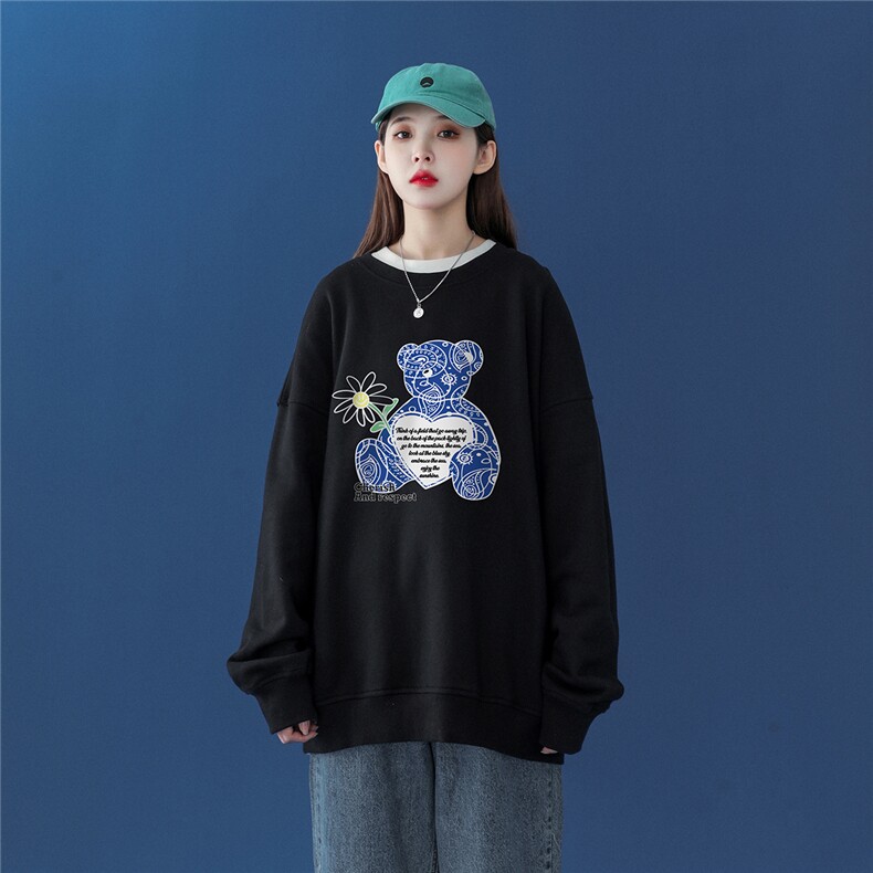 中性风2026秋季新款设计感小熊腰果花印花圆领卫衣W175P30控48,男装卫衣,A247A