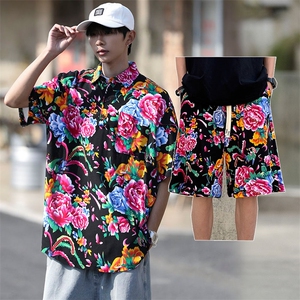 TZP风东北大花汉服套装polo衫短裤大码花TEE套装团队服休闲装图片