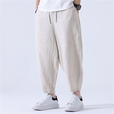 BB3859夏季男装宽松薄款风亚麻休闲裤直筒运动修身九分裤P115图片