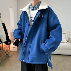 克莱因蓝呢料港风ins纯色加厚羊羔毛短款保暖棉衣A071-089-P125，男装棉衣，电商A071