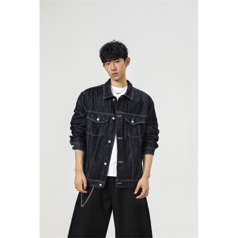 2025新款净版水洗翻领潮流牛仔夹克情侣款外套N2601/P105,男装工装外套,星座202