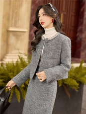 2025年冬季小香风加厚90羽绒套装两件套女韩系时尚套装淑女显瘦，女装套装/套裙，韩宇舍