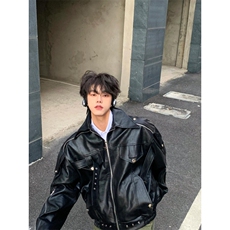 网络图现货短款皮衣外套高级感痞帅皮夹克RW188-P98，男装夹克，星座1005-6