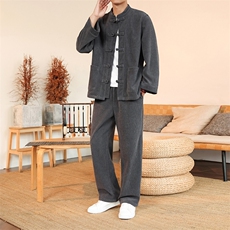 风雪尼尔套装长袖盘扣男士纯色套装两件套秋DSA008-TZ2525，男装休闲套装，电商A008