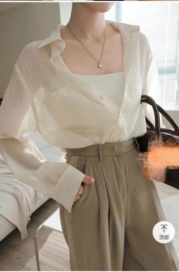 2022秋装新款长袖衬衣彩色蚂蚁皱简约大气百搭防晒，其它，泰靡(1F)