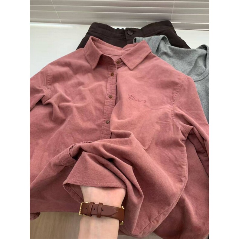 TC658-p45粉色灯芯绒长袖衬衫外套女高级感欧货复古衬衣上衣,女装衬衫,星座617A-2
