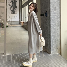 娃娃领刺绣小个子显高连衣裙2025新款女春秋松弛感直筒长袖卫衣裙，女装连衣裙，2C272