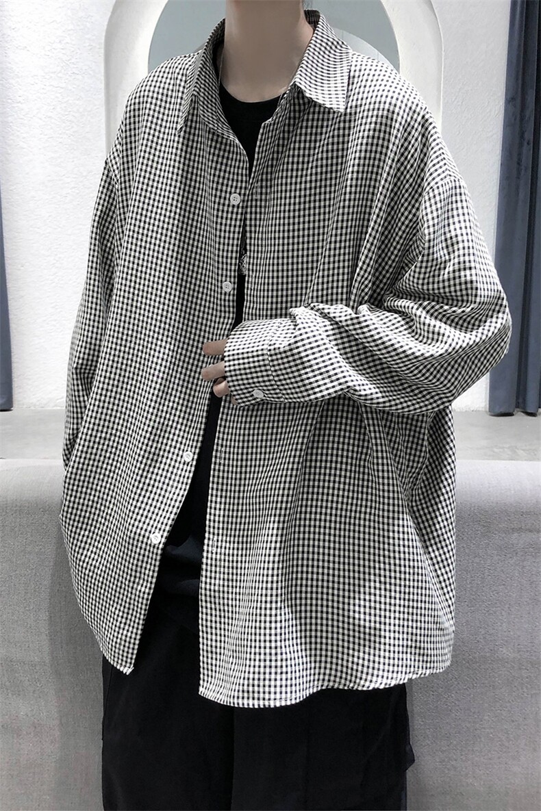 早秋新款千鸟格长袖衬衫宽松青年衣服男A071-C09-P38，男装衬衫，电商A071