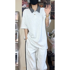 假两件格子拼接T恤夏季美式潮牌短袖POLO衫翻领上衣T3640-特价，男装T恤，电商A007