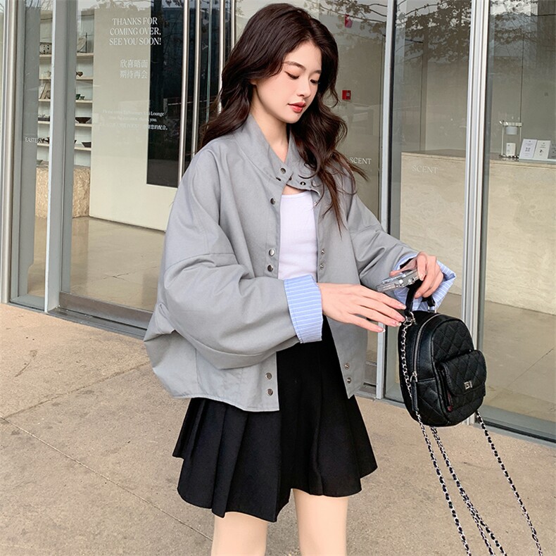 立领休闲短外套女小个子2025春季新款韩系设计感宽松百搭夹克上衣,女装短外套,辉之琳