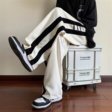 华夫格条纹裤子男高街潮牌直筒裤港风宽松阔腿休闲长裤B5028-P38，男装休闲裤，星座1008-1