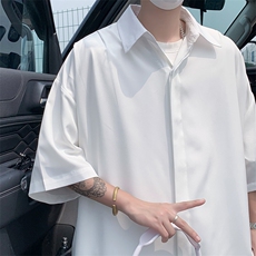 C168/P35夏季薄款冰丝短袖衬衫男简约纯色大码休闲短袖痞帅衬衣，男装T恤，电商基地A050