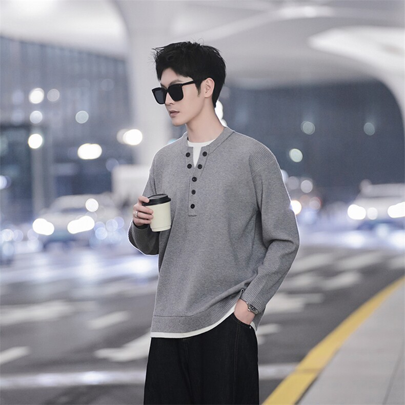 老钱风复古假两件设计毛衣针织打底衫高品质线衣6603-P88控118，男装T恤，电商D327