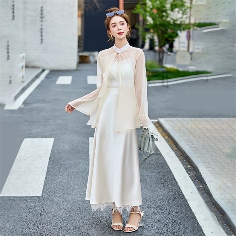 两件套裙装夏季2025设计感长款披肩外套薄开衫宽松外套半身裙套装,女装套装/套裙,尚娜萱