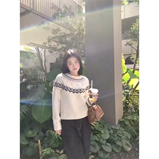 重磅秋冬装北极绒套头毛衣美式复古休闲慵懒风提花工艺针织衫外套，男装针织衫/毛衣，电商A486